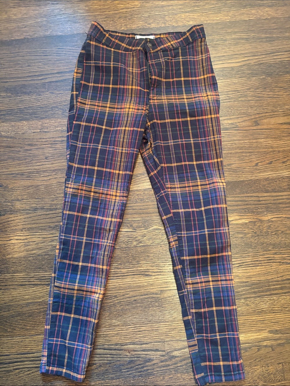 Free People Navy and Orange Plaid Skinny Jeans